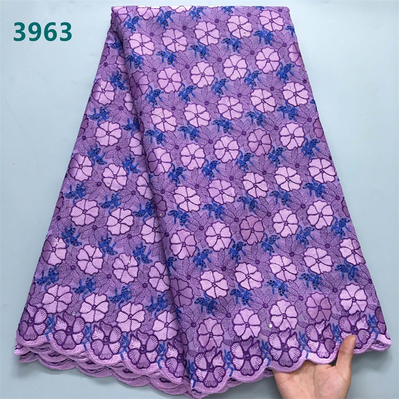 Nigerian Cotton Lace Fabric Swiss Voile Lace 2024 High Quality African Stones Cotton for Women Wedding Dresses 3963