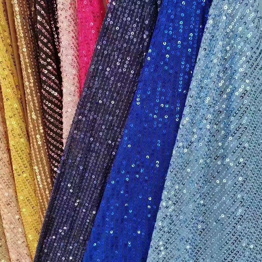 sequined embroidered fabric colorful tulle embroidery fabric for bridal dress
