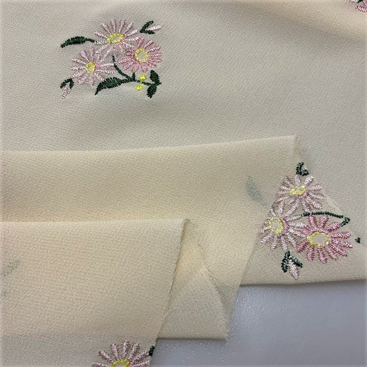Low MOQ fancy embroidered polyester chiffon plain embroidery fabric for summer dress