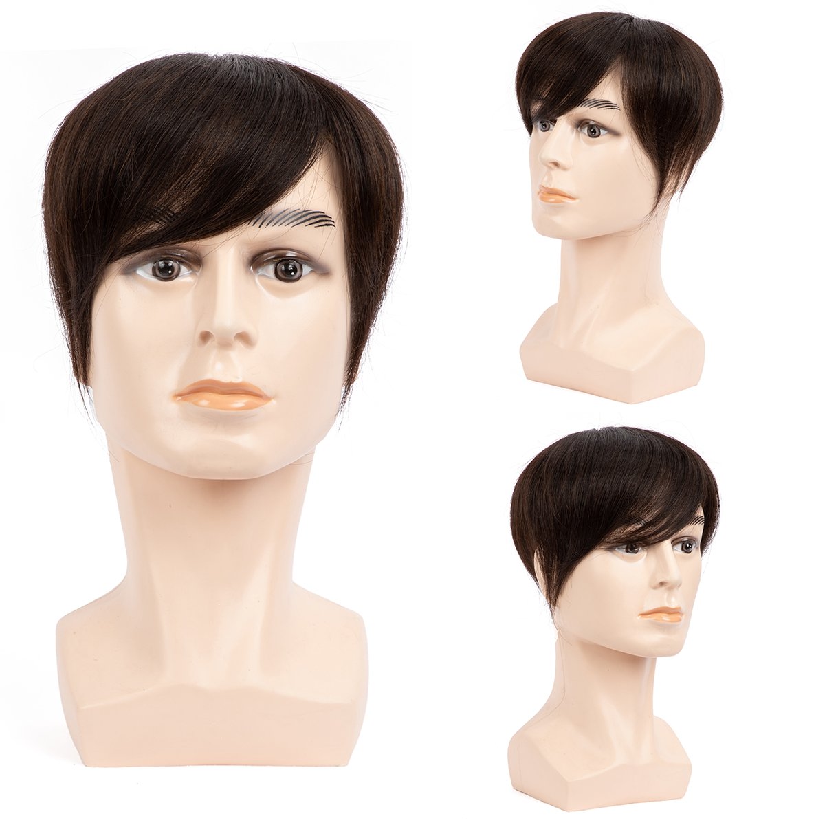 BLT High Quality Full French Lace Base four pieces Clip In human Hair extensions Natural black Remy Human Hair Toupee for Men