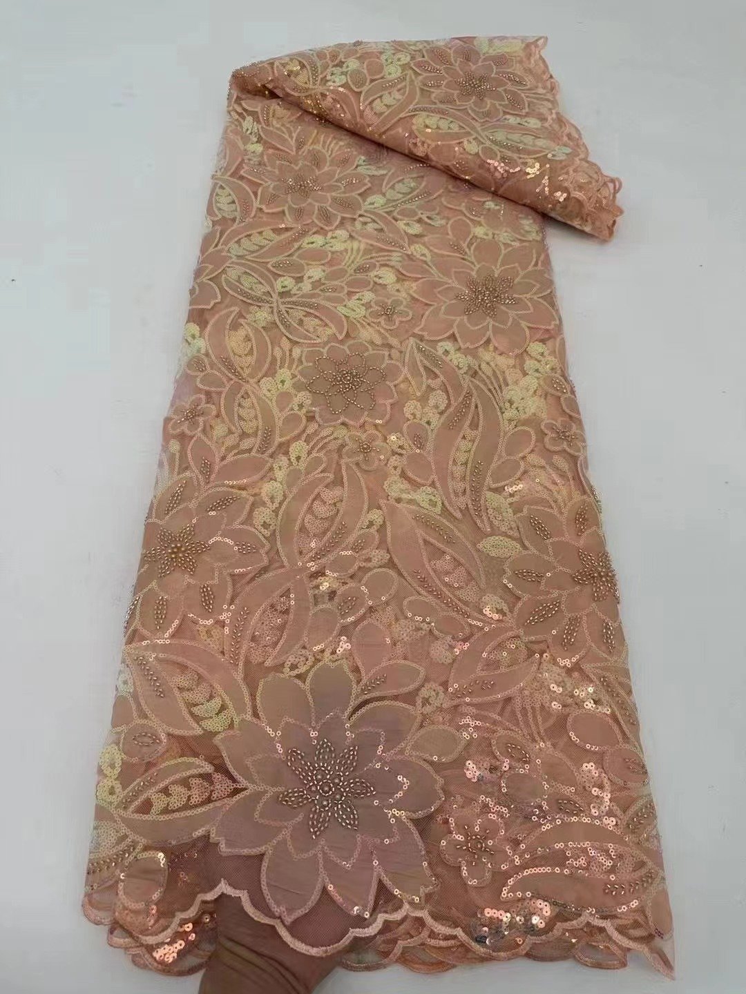 textile embroidered lace for wedding dress china sequined embroidery fabric for african bridal dress