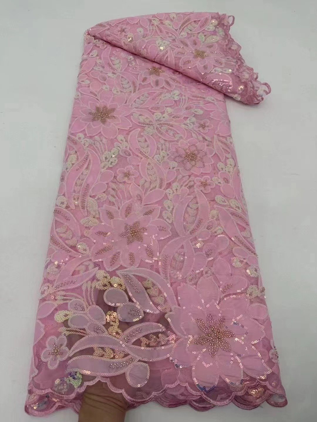 textile embroidered lace for wedding dress china sequined embroidery fabric for african bridal dress