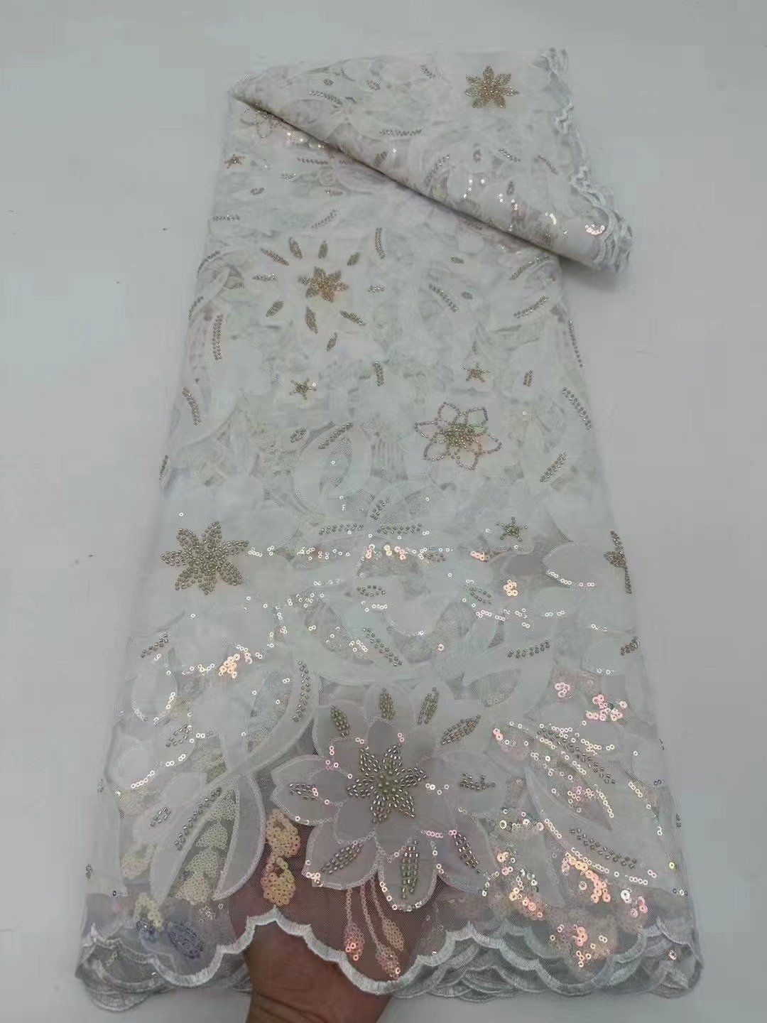 textile embroidered lace for wedding dress china sequined embroidery fabric for african bridal dress