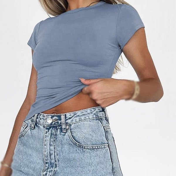 Custom Short Sleeve Knitted Oversized Turtleneck Women Cropped Shirts Ribbed Quality Half High Collar Crop Top T Shirt for Girl