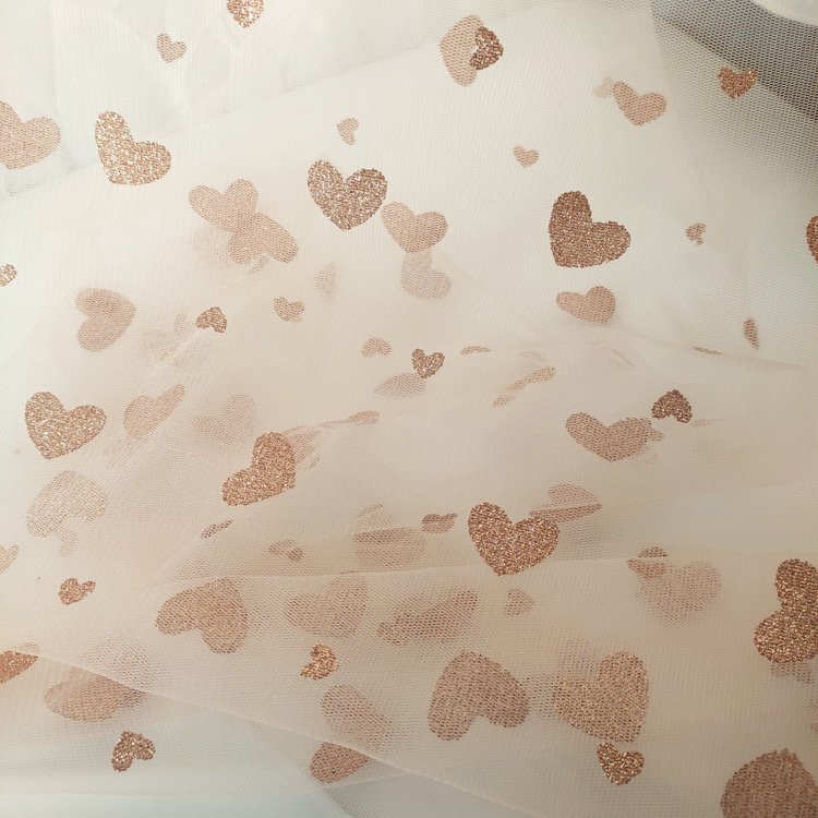 Heart Pattern Headpieces Hair Tie Valentine's Day Decorative Red Heart Print Tulle Foil Stamping Fabric