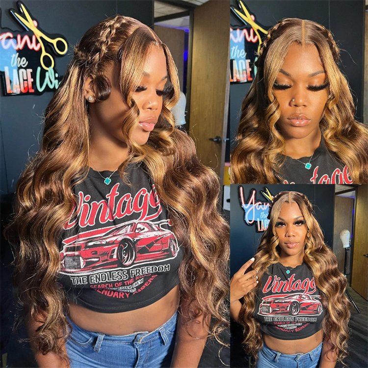 Glueless Cuticle Aligned Raw Wig Piano Color Highlight Body Wave P4\/27 Honey Blonde Hair Wigs 13x4 Transparent Lace Frontal