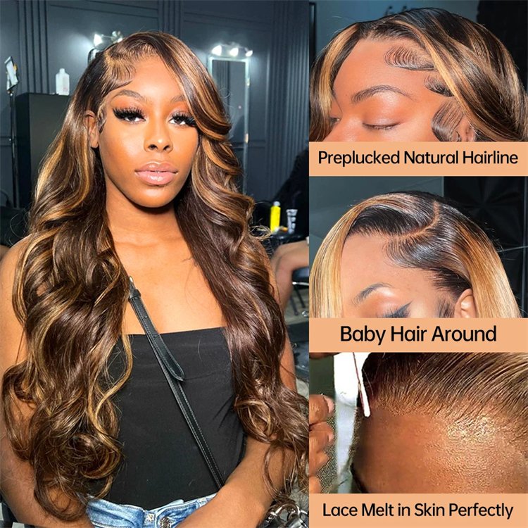 Glueless Cuticle Aligned Raw Wig Piano Color Highlight Body Wave P4\/27 Honey Blonde Hair Wigs 13x4 Transparent Lace Frontal