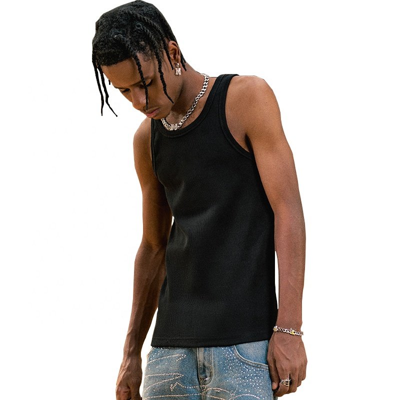 Custom Logo Men's Tank Top Sports Gym Wear Fashion Vest Fitness Running Blank White Ribbed Men's Tank Tops
