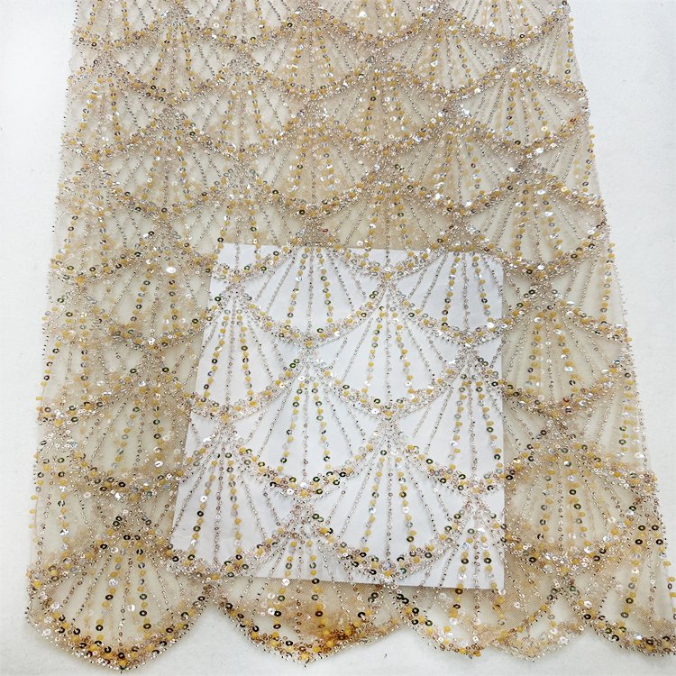 Factory Beaded Lace Fabric Luxury Lace Fabrics Sequin Fabric For Women Wedding Dress Bridal tulle sequins lace with beaded