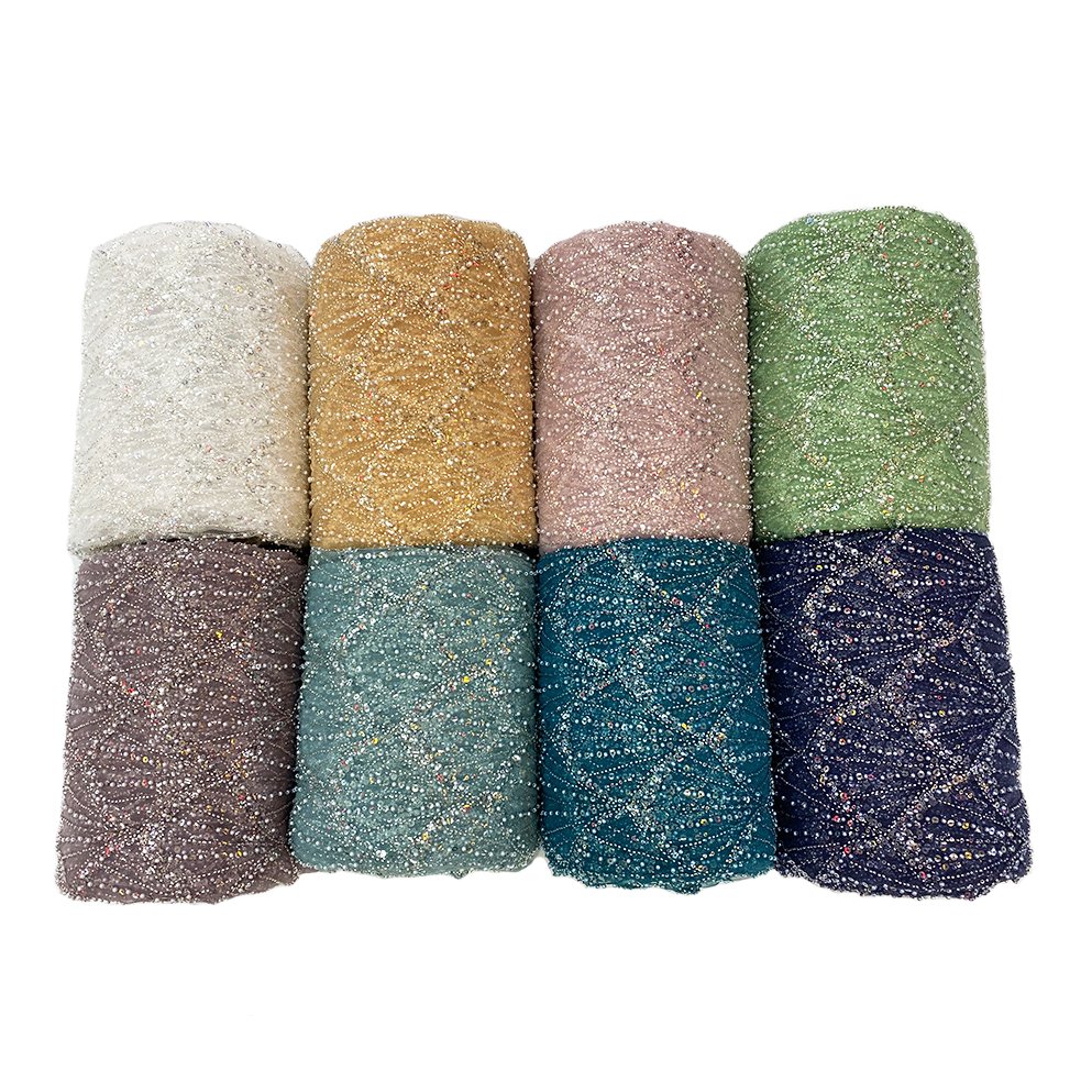 Factory Beaded Lace Fabric Luxury Lace Fabrics Sequin Fabric For Women Wedding Dress Bridal tulle sequins lace with beaded