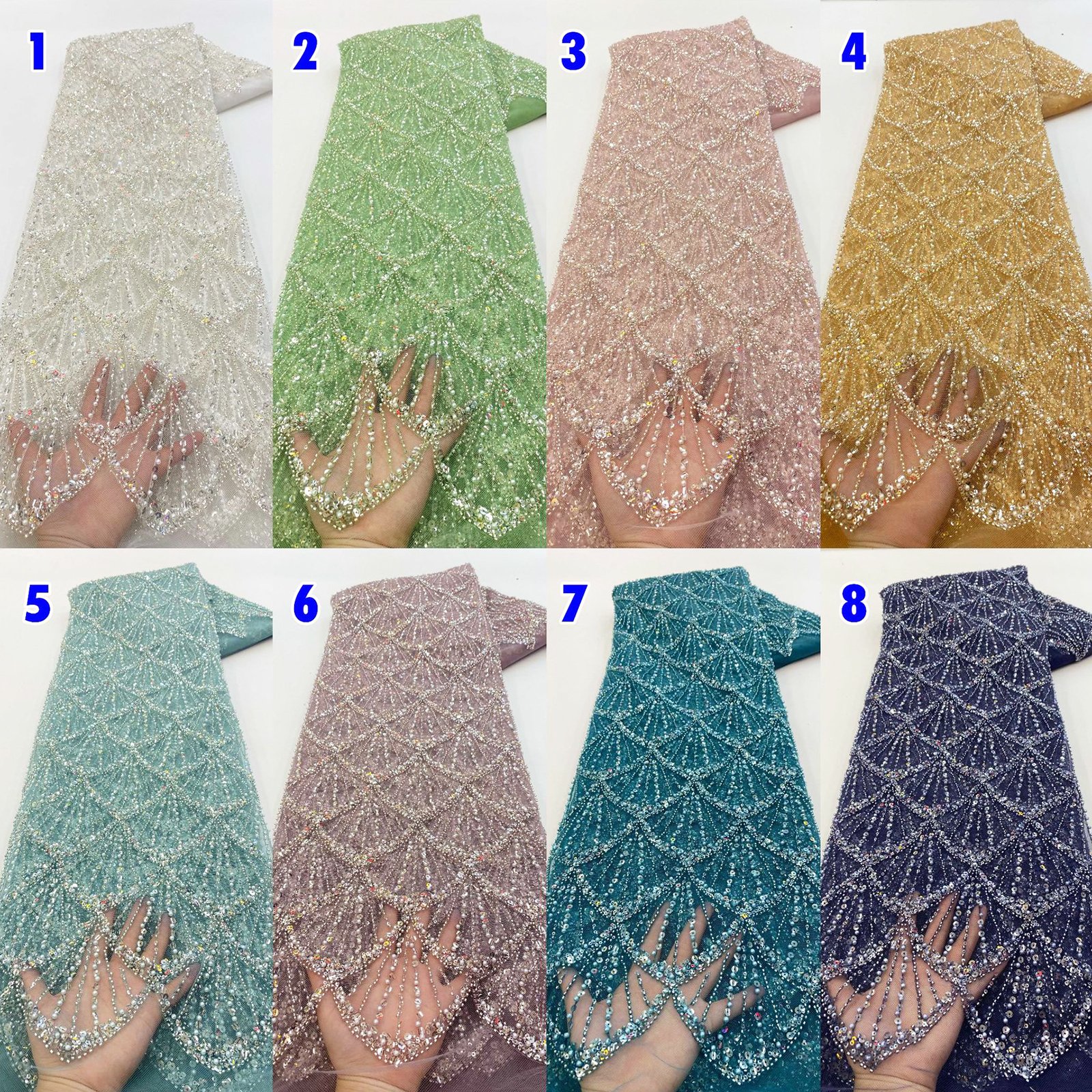 Factory Beaded Lace Fabric Luxury Lace Fabrics Sequin Fabric For Women Wedding Dress Bridal tulle sequins lace with beaded