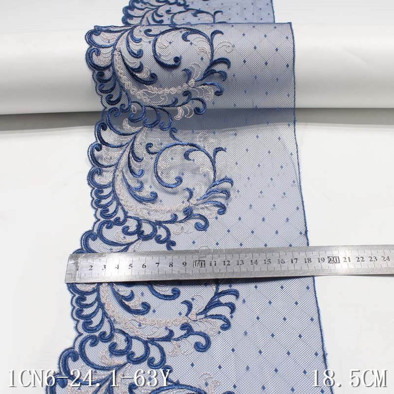 Fancy Flower Lace Blue Embroidery Lace Trim Thin Mesh Lace Fabric for Performance Clothing 18cm