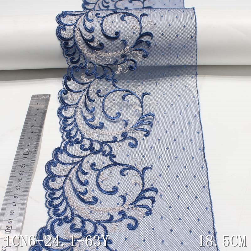 Fancy Flower Lace Blue Embroidery Lace Trim Thin Mesh Lace Fabric for Performance Clothing 18cm