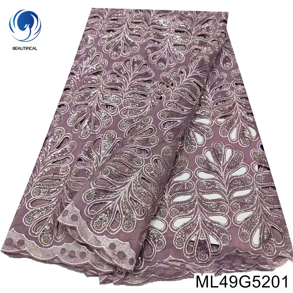 Beautifical African Lces fabric 2024 Fashion Cord nigerian Gurpure lace fabric embroidered sequins for dress 5yards ML49G52