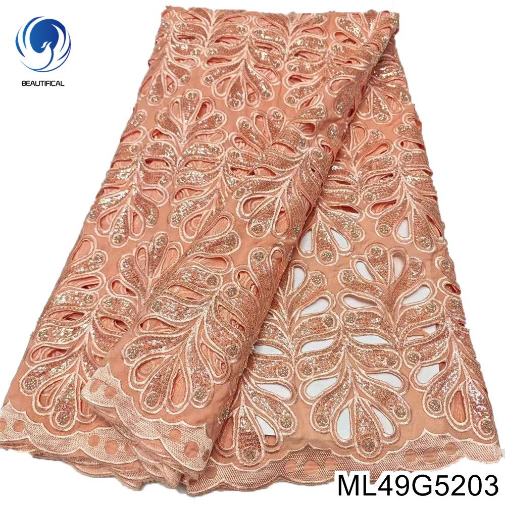Beautifical African Lces fabric 2024 Fashion Cord nigerian Gurpure lace fabric embroidered sequins for dress 5yards ML49G52
