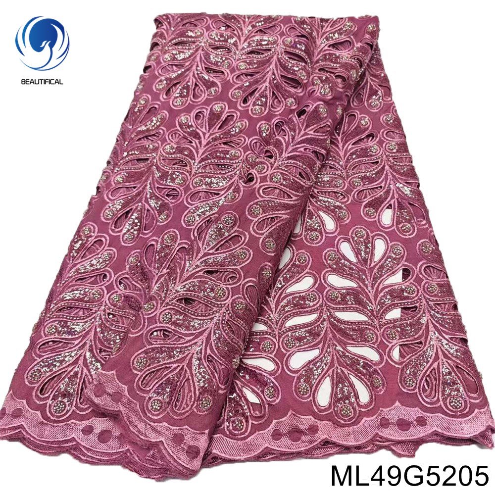 Beautifical African Lces fabric 2024 Fashion Cord nigerian Gurpure lace fabric embroidered sequins for dress 5yards ML49G52