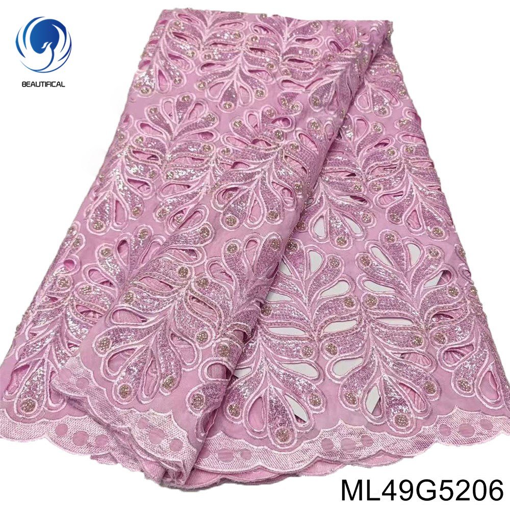 Beautifical African Lces fabric 2024 Fashion Cord nigerian Gurpure lace fabric embroidered sequins for dress 5yards ML49G52