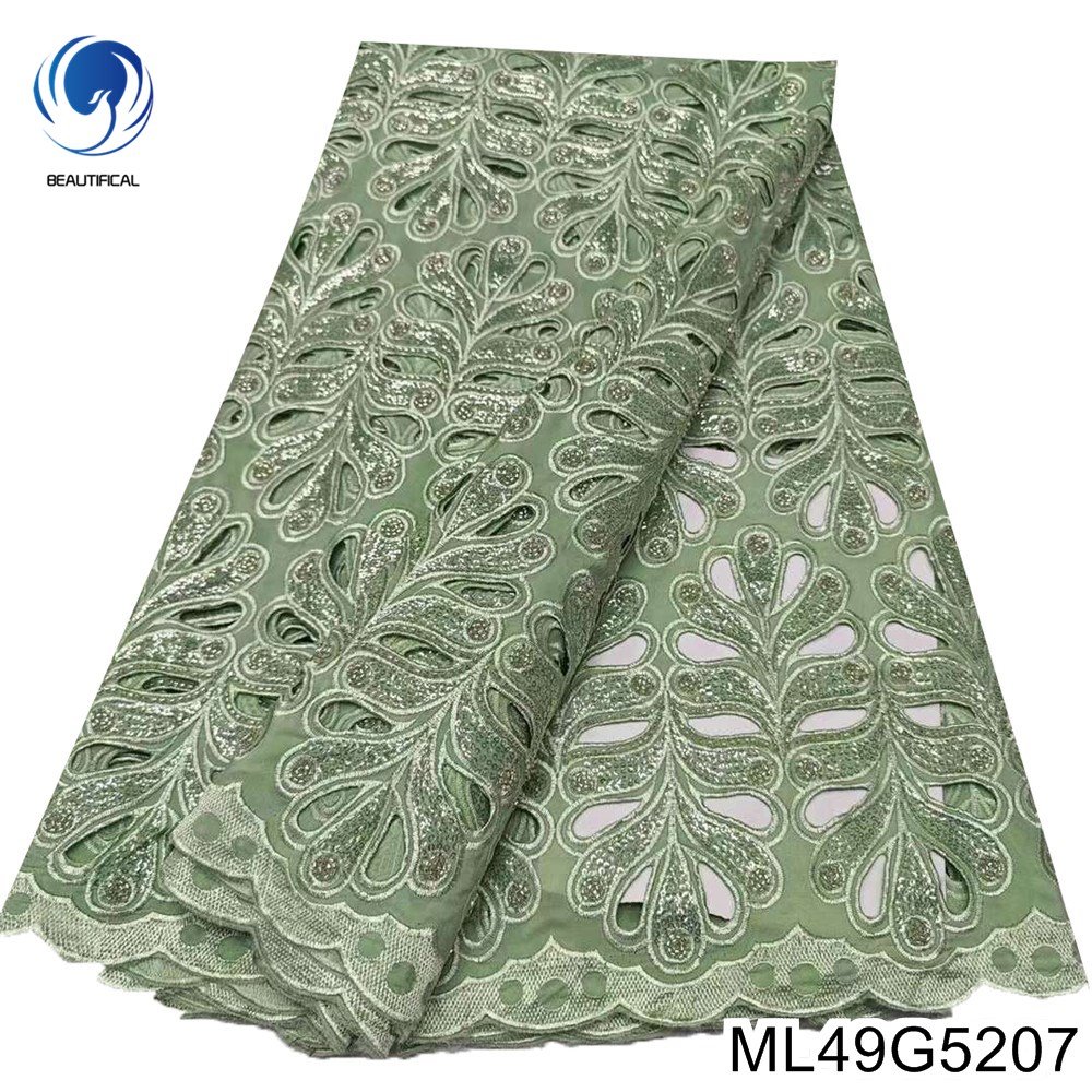 Beautifical African Lces fabric 2024 Fashion Cord nigerian Gurpure lace fabric embroidered sequins for dress 5yards ML49G52