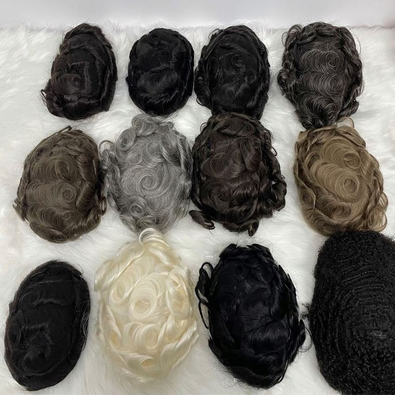 6mm Wave Afro Men Toupee Front Lace Hair Wig For Black People Popular Wave Hair Unit #1b Natural Black Color Hairpiece