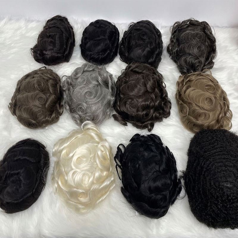 6mm Wave Afro Men Toupee Front Lace Hair Wig For Black People Popular Wave Hair Unit #1b Natural Black Color Hairpiece