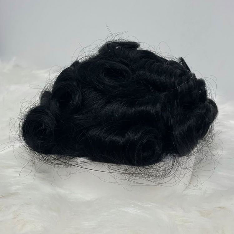 6mm Wave Afro Men Toupee Front Lace Hair Wig For Black People Popular Wave Hair Unit #1b Natural Black Color Hairpiece