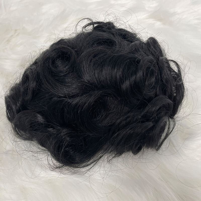 6mm Wave Afro Men Toupee Front Lace Hair Wig For Black People Popular Wave Hair Unit #1b Natural Black Color Hairpiece