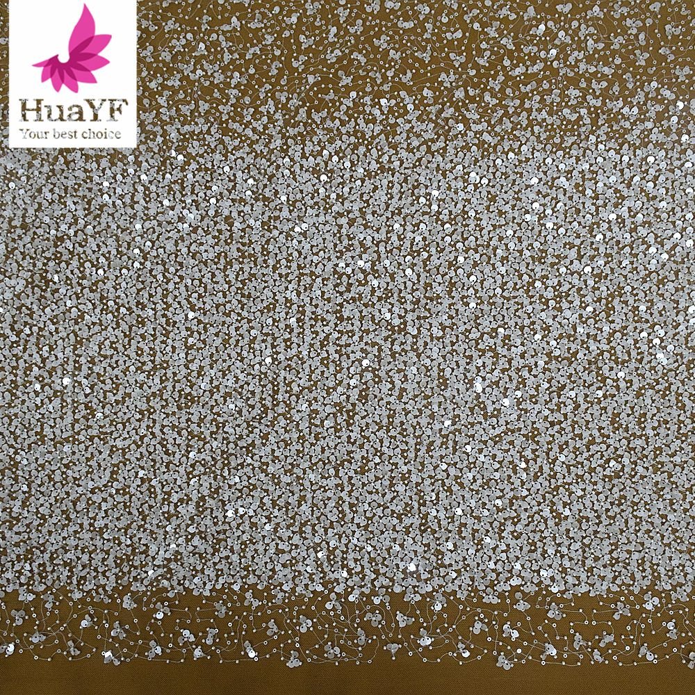 2025 hot pure white african net laces sequins beaded lace fabric wedding bridal embroidery fabrics shining dress HY1959