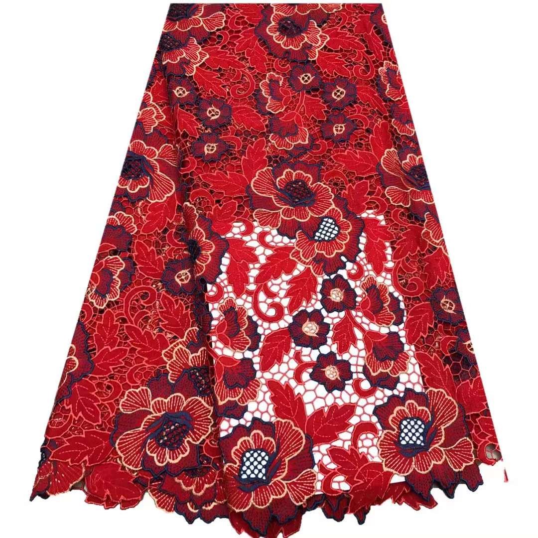 2024 Nigeria Cord Lace Fabric African Comfortable Water Soluble Lace for Dress Fabric Tulle Mesh Fabric Sustainable Embroidered