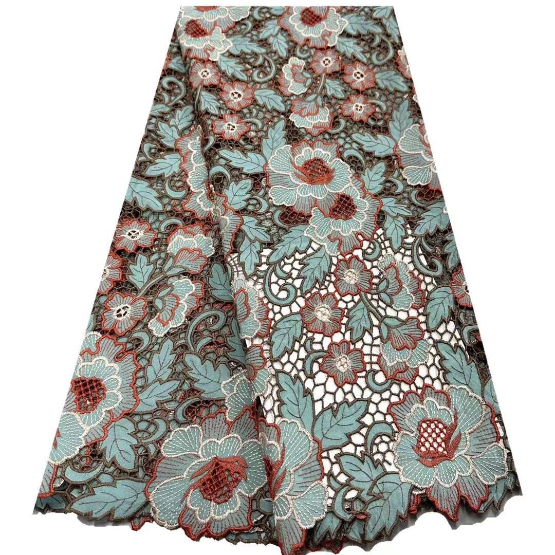 2024 Nigeria Cord Lace Fabric African Comfortable Water Soluble Lace for Dress Fabric Tulle Mesh Fabric Sustainable Embroidered