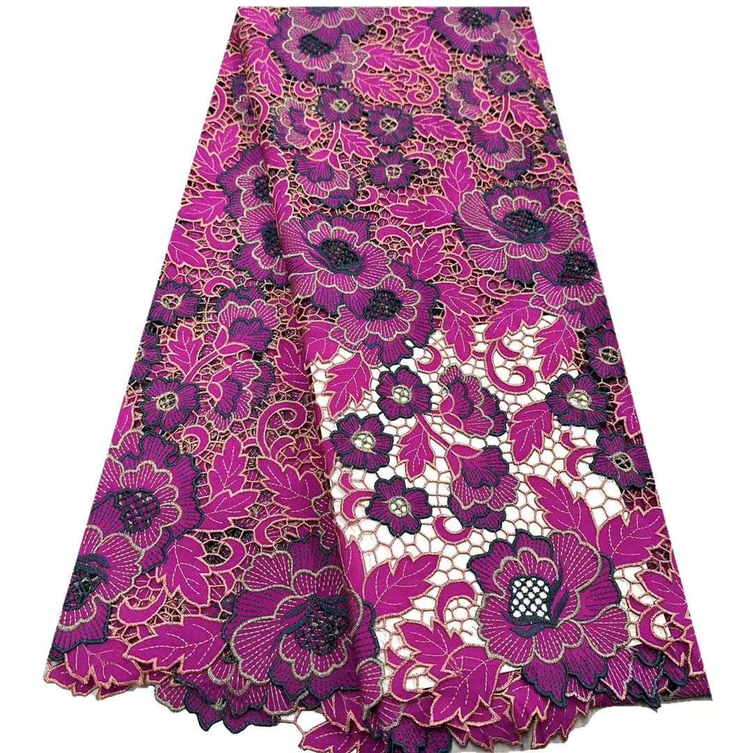2024 Nigeria Cord Lace Fabric African Comfortable Water Soluble Lace for Dress Fabric Tulle Mesh Fabric Sustainable Embroidered