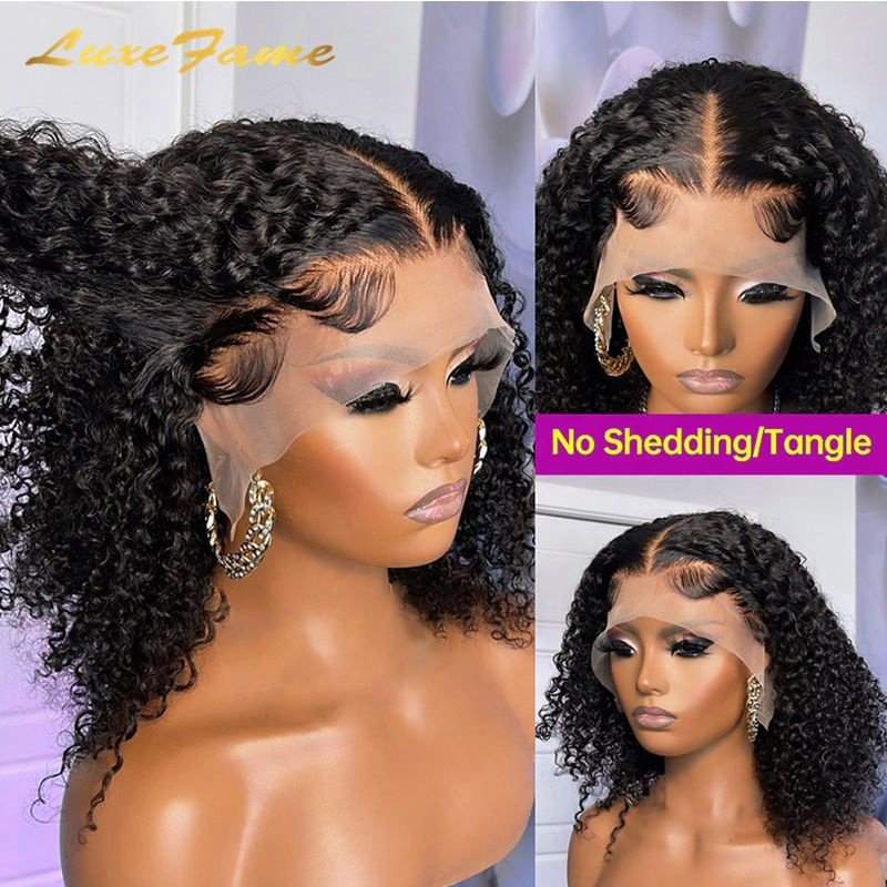 Indian Virgin Kinky Curly Human Hair Short Bob Wig,Double Drawn Human Hair Bob Wigs,Full Hd Lace Frontal Wigs For Black Women