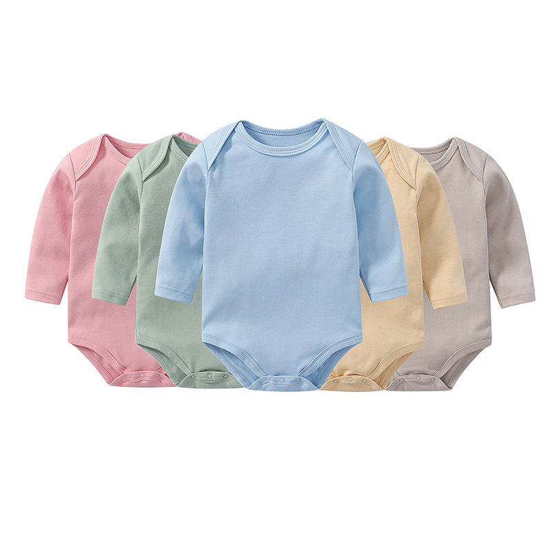 OEM Cotton Double-Sided Baby Jumpsuit Solid Color Newborn Long-Sleeved Rompers Triangle Ruffle Easter Rib Baby Boy Rompers