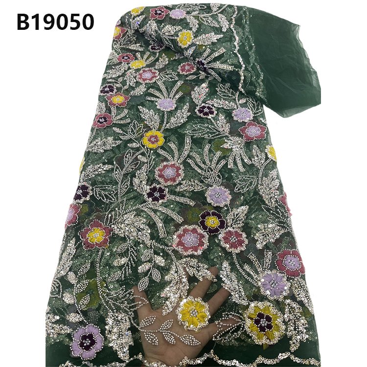 CHOCOO Yellow Color France 3d Floral Embroidered Net Lace Fabric High Quality African Lace Fabric With Beads And Sequin