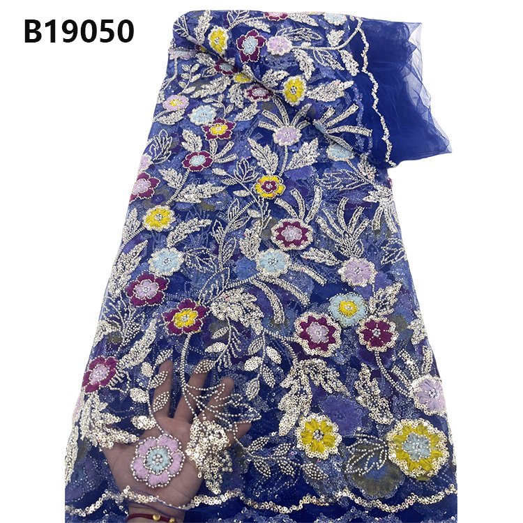 CHOCOO Yellow Color France 3d Floral Embroidered Net Lace Fabric High Quality African Lace Fabric With Beads And Sequin