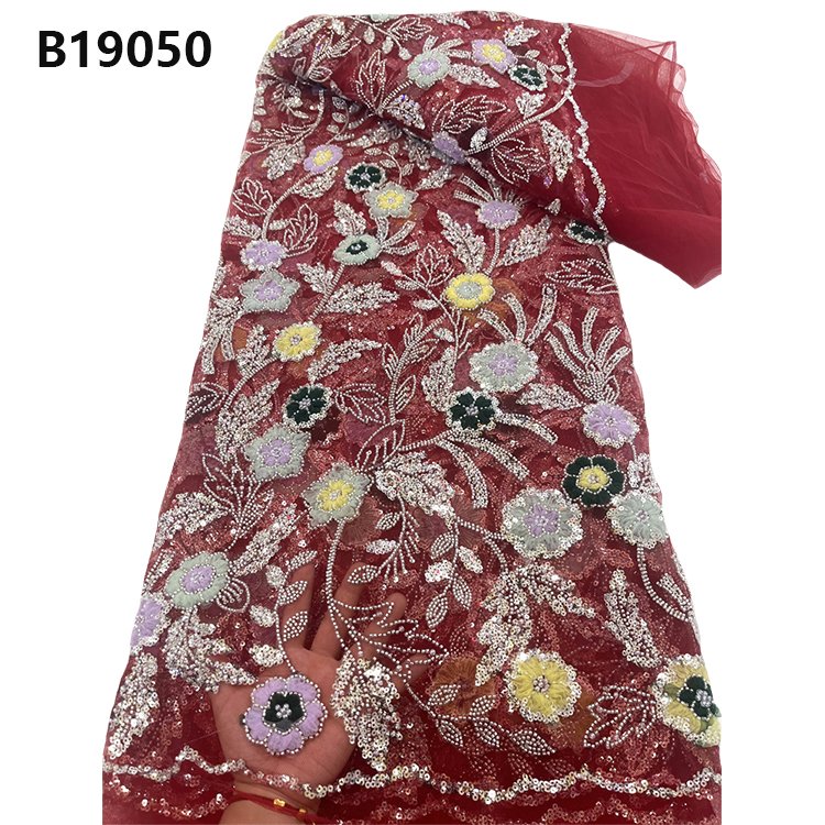 CHOCOO Yellow Color France 3d Floral Embroidered Net Lace Fabric High Quality African Lace Fabric With Beads And Sequin