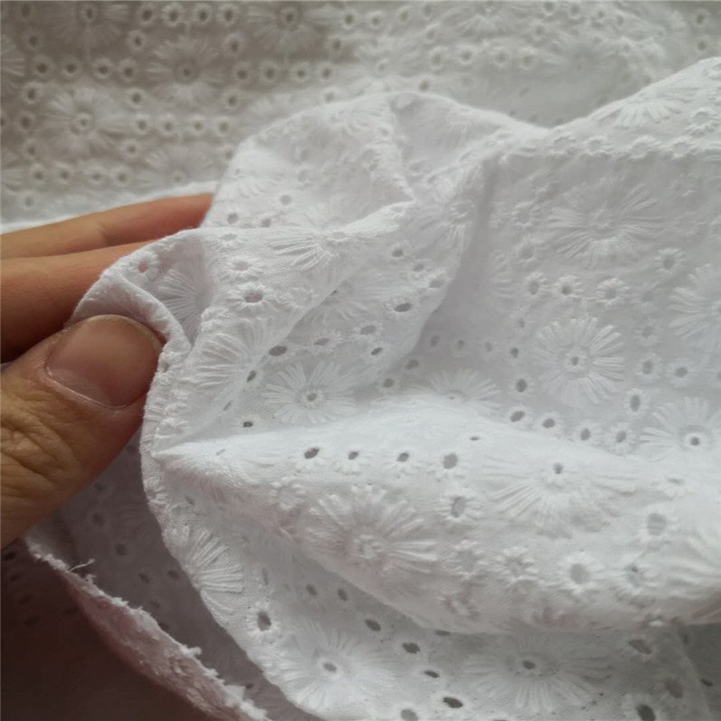 Organic cotton poplin embroidery and lace looking for women dress fabric