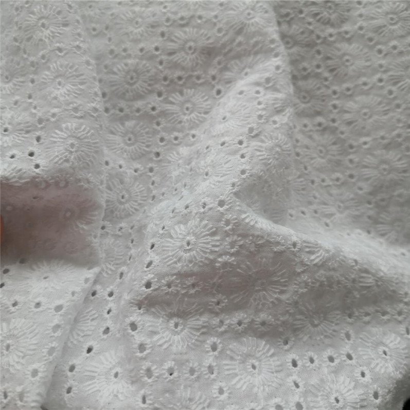Organic cotton poplin embroidery and lace looking for women dress fabric