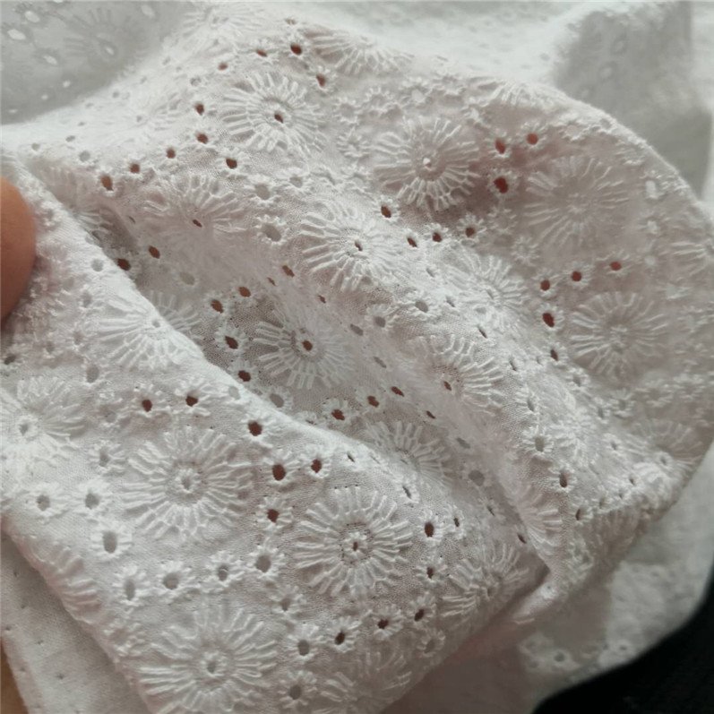 Organic cotton poplin embroidery and lace looking for women dress fabric