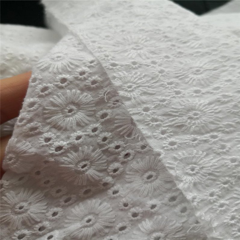 Organic cotton poplin embroidery and lace looking for women dress fabric