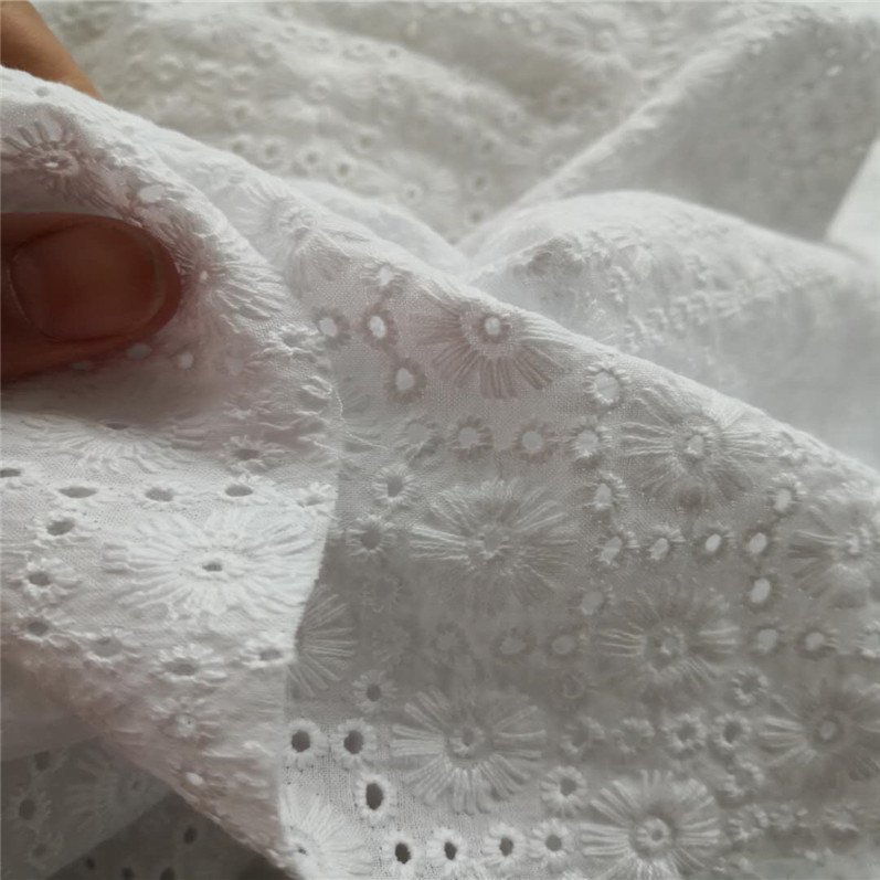 Organic cotton poplin embroidery and lace looking for women dress fabric
