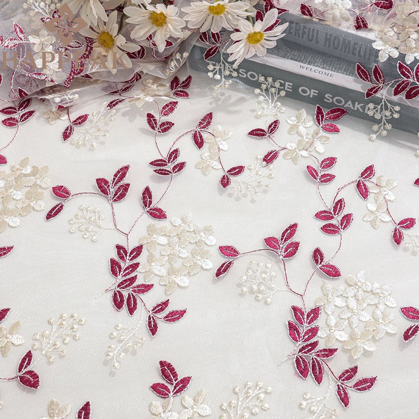 HAPPEAK China Wholesale Guipure Embroidery Lace Fabric Bridal Tulle Net Embroidered Fabric
