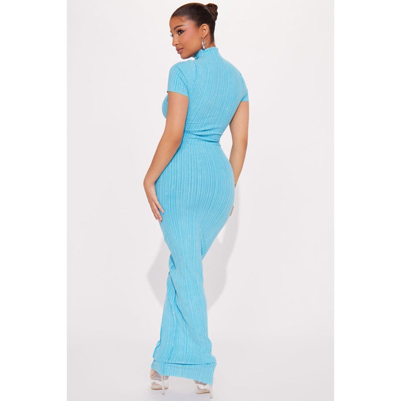 OEM High Quality Manufacturer Short Sleeve Mock Neck Ribbed Women Knitted Causal Dress
