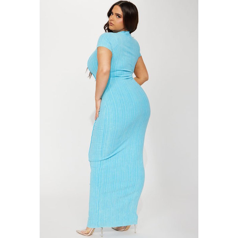 OEM High Quality Manufacturer Short Sleeve Mock Neck Ribbed Women Knitted Causal Dress