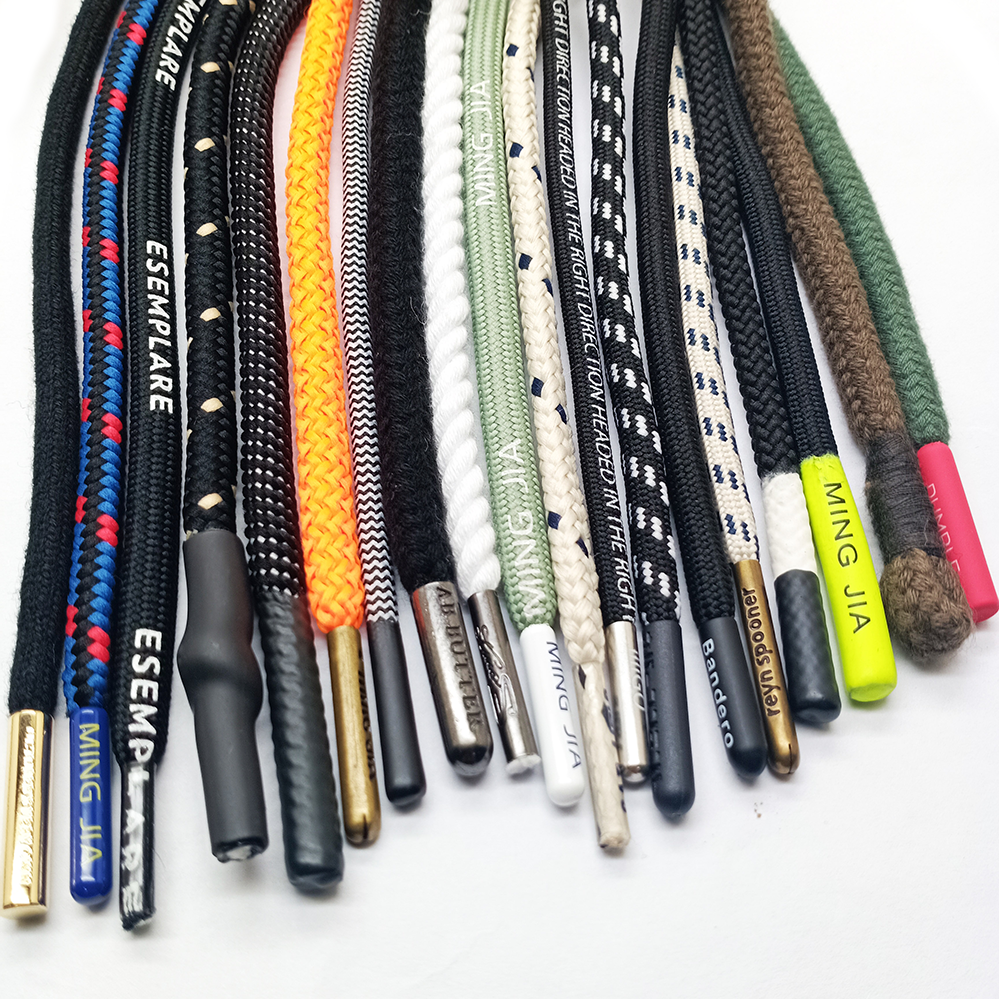 wholesale round custom hoodie drawcord draw cord string lace braided cotton polyester rope tipped hoodie drawstring