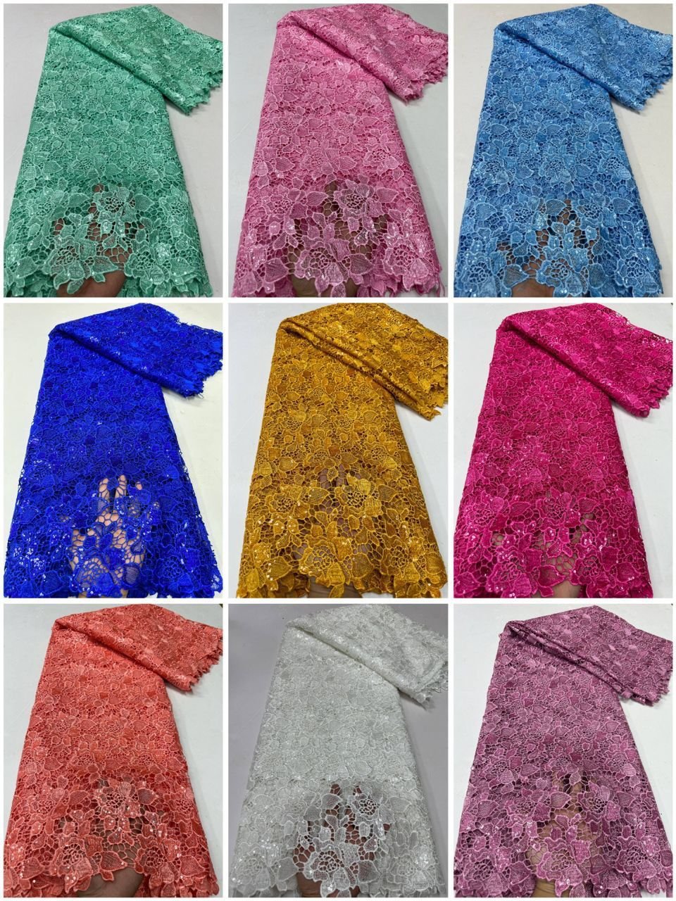 New chemical lace embroidery fabric sequins guipure cord lace fabric african cord lace fabric