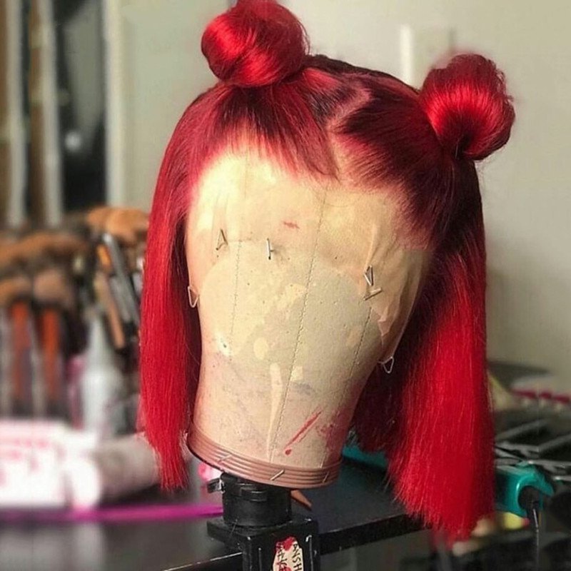 Ready To Ship 613 Blond Color Wig Brazilian Virgin Human Hair Pink Orange Blue Red Grey Colored Lace Frontal Bob Wig