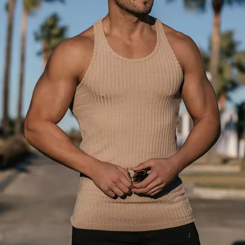 Summer Street High Quality Clothing Custom Fitness Four Collar Muscle Version Ribbed Vest Running Sweat Gym Men's Vest