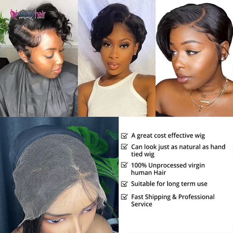 Pixie Cut Human Hair Short Bob Wigs Side Part Straight Lace Front Wigs Glueless Hd Transparent Lace Frontal Wig