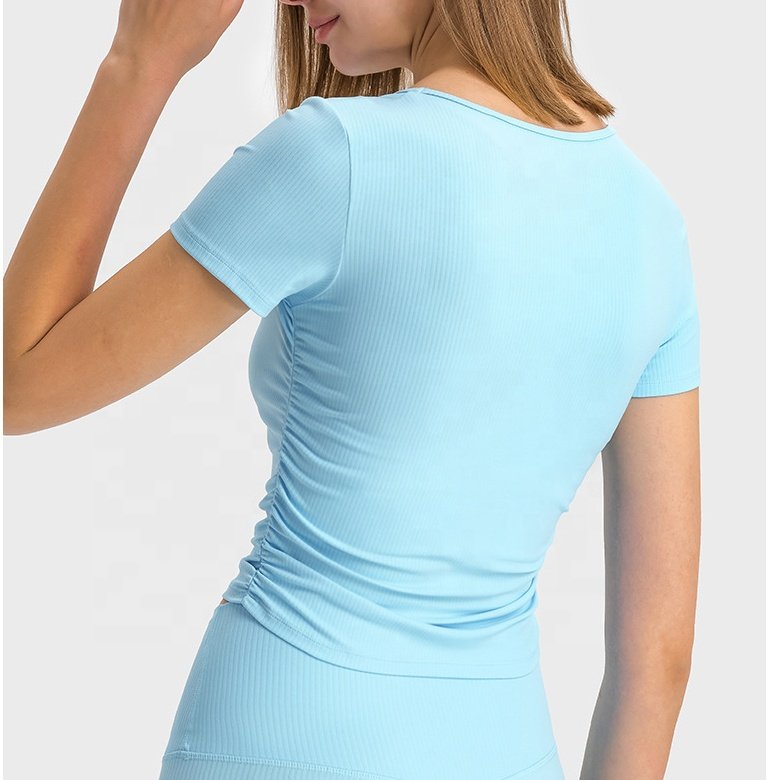 MASSGARMENT Custom women's ribbed gym yoga t shirt quick dry breathable high elastic slim fit top tee