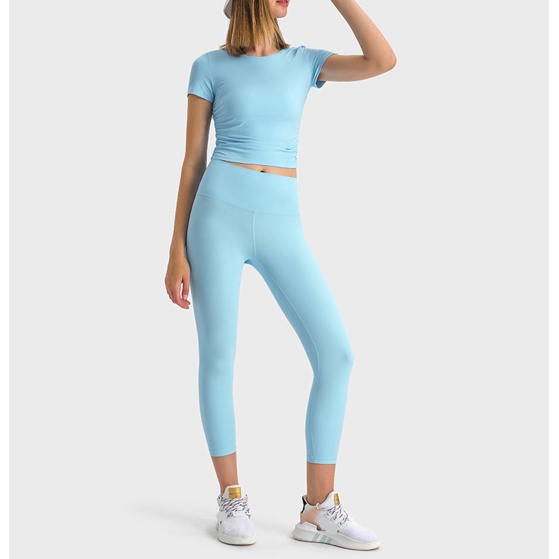 MASSGARMENT Custom women's ribbed gym yoga t shirt quick dry breathable high elastic slim fit top tee